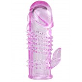 Розовая  гелевая насадка с клиторальным отростком - 13,5 см. - Toyfa Basic - в Новокуйбышевске купить с доставкой