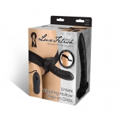 Чёрный полый страпон с вибрацией Unisex Vibrating Hollow Strap-On - 14 см. - Lux Fetish - купить с доставкой в Новокуйбышевске