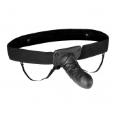 Чёрный полый страпон с вибрацией Unisex Vibrating Hollow Strap-On - 14 см. - Lux Fetish - купить с доставкой в Новокуйбышевске