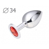 Коническая серебристая анальная втулка с красным кристаллом - 8,2 см. - Anal Jewelry Plug - купить с доставкой в Новокуйбышевске