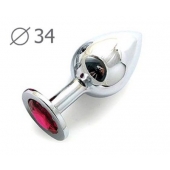 Коническая серебристая анальная втулка с малиновым кристаллом - 8,2 см. - Anal Jewelry Plug - купить с доставкой в Новокуйбышевске