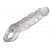 Прозразная закрытая насадка на пенис с поддержкой мошонки Clearly Ample Penis Enhancer - 22 см. - XR Brands - в Новокуйбышевске купить с доставкой