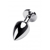 Серебристая коническая анальная пробка с красным кристаллом - 8 см. - ToyFa - купить с доставкой в Новокуйбышевске