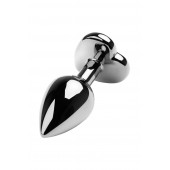 Серебристая коническая анальная пробка с красным кристаллом-сердечком - 7 см. - ToyFa - купить с доставкой в Новокуйбышевске