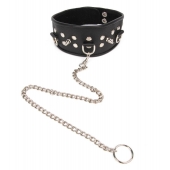 Черный ошейник с шипами и металлическим поводком-цепочкой - Notabu - купить с доставкой в Новокуйбышевске