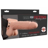 Телесный перезаряжаемый вибрострапон 7  Hollow Rechargeable Strap-on with Balls - 20,3 см. - Pipedream - купить с доставкой в Новокуйбышевске