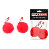 Зажимы для сосков с красным пушком - Notabu - купить с доставкой в Новокуйбышевске