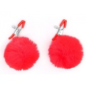 Зажимы для сосков с красным пушком - Notabu - купить с доставкой в Новокуйбышевске