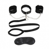Чёрный ошейник с наручниками и поводком Collar Cuffs   Leash Set - Lux Fetish - купить с доставкой в Новокуйбышевске