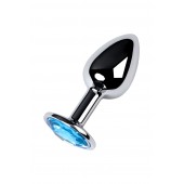 Серебристая конусовидная анальная пробка с голубым кристаллом - 7 см. - ToyFa - купить с доставкой в Новокуйбышевске