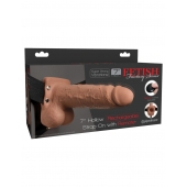 Кофейный перезаряжаемый вибрострапон 7  Hollow Rechargeable Strap-on with Balls - 20,3 см. - Pipedream - купить с доставкой в Новокуйбышевске