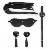 Эротический набор в черном цвете: маска, кляп, пэстисы, плётка - Notabu - купить с доставкой в Новокуйбышевске