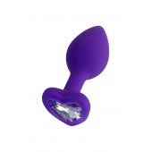 Фиолетовая анальная втулка Diamond Heart с прозрачным кристаллом - 7 см. - ToyFa - купить с доставкой в Новокуйбышевске