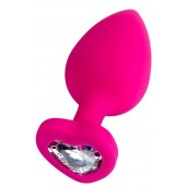 Розовая анальная втулка Diamond Heart с прозрачным кристаллом - 9,5 см. - ToyFa - купить с доставкой в Новокуйбышевске