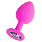 Розовая анальная втулка Brilliant с прозрачным кристаллом - 7 см. - ToyFa - купить с доставкой в Новокуйбышевске