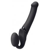 Черный безремневой вибрострапон Silicone Bendable Strap-On M - Strap-on-me - купить с доставкой в Новокуйбышевске