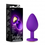 Фиолетовая анальная пробка Bling Plug Medium с золотистым стразом - 8,3 см. - Blush Novelties - купить с доставкой в Новокуйбышевске