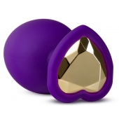 Фиолетовая анальная пробка Bling Plug Large с золотистым стразом - 9,5 см. - Blush Novelties - купить с доставкой в Новокуйбышевске