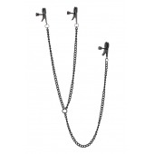 Черные зажимы на соски и клитор на цепочке DELUXE NIPPLE   CLIT CLAMPS - Dream Toys - купить с доставкой в Новокуйбышевске