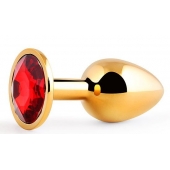 Золотистая анальная пробка с красным стразом - 7,2 см. - Anal Jewelry Plug - купить с доставкой в Новокуйбышевске