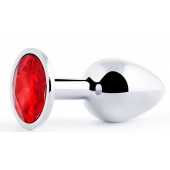 Серебристая анальная пробка с красным стразом - 7,2 см. - Anal Jewelry Plug - купить с доставкой в Новокуйбышевске