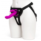 Лиловый страпон Rechargeable Vibrating Strap-On Harness Set - 17,6 см. - Happy Rabbit - купить с доставкой в Новокуйбышевске