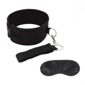 Черный ошейник с длинным поводком Collar and Leash Set - Lux Fetish - купить с доставкой в Новокуйбышевске