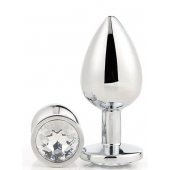 Серебристая анальная втулка с прозрачным кристаллом - 7,1 см. - Dream Toys - купить с доставкой в Новокуйбышевске