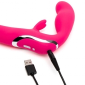 Ярко-розовый безремневой страпон Rechargeable Vibrating Strapless Strap-On - Happy Rabbit - купить с доставкой в Новокуйбышевске
