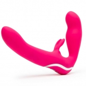 Ярко-розовый безремневой страпон Rechargeable Vibrating Strapless Strap-On - Happy Rabbit - купить с доставкой в Новокуйбышевске