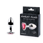 Серебристая анальная пробка с малиновым кристаллом-сердечком - 7 см. - Anal Jewelry Plug - купить с доставкой в Новокуйбышевске