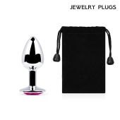 Серебристая анальная пробка с малиновым кристаллом - 7,2 см. - Anal Jewelry Plug - купить с доставкой в Новокуйбышевске