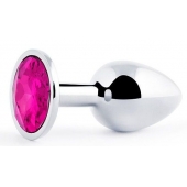 Серебристая анальная пробка с малиновым кристаллом - 7,2 см. - Anal Jewelry Plug - купить с доставкой в Новокуйбышевске