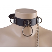 Черный кожаный ошейник Big Ring - Sitabella - купить с доставкой в Новокуйбышевске