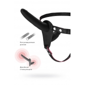 Черный страпон на ремнях с вагинальной пробкой - 15 см. - ToyFa - купить с доставкой в Новокуйбышевске