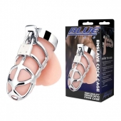 Серебристая металлическая клетка для члена с замком Enslave Cock Cage - BlueLine - купить с доставкой в Новокуйбышевске