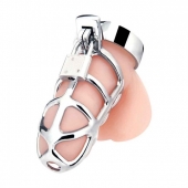 Серебристая металлическая клетка для члена с замком Enslave Cock Cage - BlueLine - купить с доставкой в Новокуйбышевске