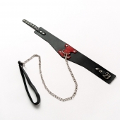 Черный широкий ошейник с красным декором и поводком - Crazy Handmade - купить с доставкой в Новокуйбышевске