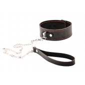 Черный широкий ошейник с красной строчкой и поводком - Crazy Handmade - купить с доставкой в Новокуйбышевске