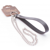 Серебристый металлический поводок с кожаной черной ручкой - 80 см. - Crazy Handmade - купить с доставкой в Новокуйбышевске