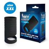 Черная открытая насадка на пенис с кольцом для мошонки XXL-size - 9,4 см. - Sex Expert - в Новокуйбышевске купить с доставкой