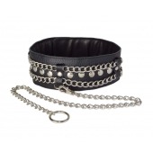 Чёрный ошейник с цепочками и поводком - Sitabella - купить с доставкой в Новокуйбышевске