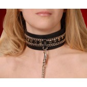 Чёрный ошейник с цепочками и поводком - Sitabella - купить с доставкой в Новокуйбышевске