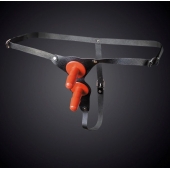 Чёрные кожаные трусики с двумя штырьками для насадок - Sitabella - купить с доставкой в Новокуйбышевске