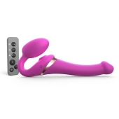 Ярко-розовый безремневой страпон Multi Orgasm Size S с клиторальной стимуляцией - Strap-on-me - купить с доставкой в Новокуйбышевске