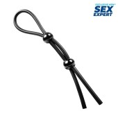 Черное силиконовое лассо с двумя шариками для утяжки - Sex Expert - в Новокуйбышевске купить с доставкой