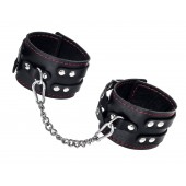 Черные кожаные оковы с двумя ремнями и контрастной строчкой - Pecado - купить с доставкой в Новокуйбышевске