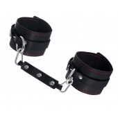 Черные кожаные однослойные оковы с контрастной строчкой - Pecado - купить с доставкой в Новокуйбышевске