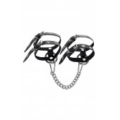 Черные однослойные кожаные оковы из двух ремешков - Pecado - купить с доставкой в Новокуйбышевске