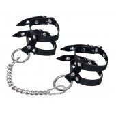 Черные однослойные кожаные оковы из двух ремешков - Pecado - купить с доставкой в Новокуйбышевске